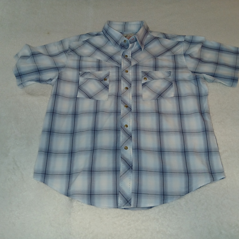 Vintage Wrangler Kids Light Blue Plaid Button Down Shirt